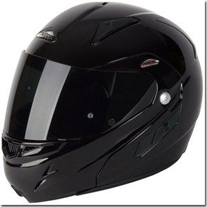 Flip front helmet closed