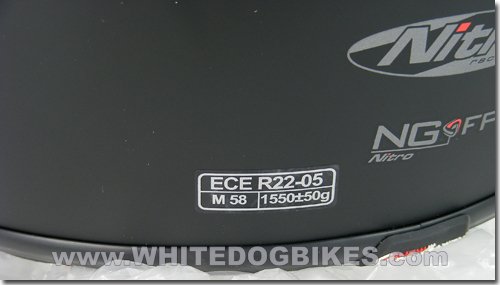 ECER22.05 on the back of a helmet