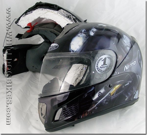 Inside a motorcycle helmet