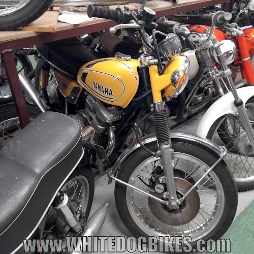 Yellow Yamaha 500cc motorbike