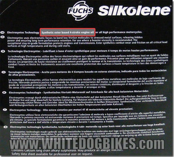 Silkolene synthetic oil - back