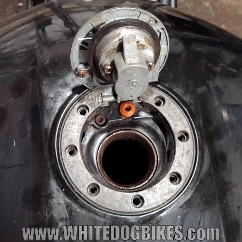 Petrol filler cap in the open position