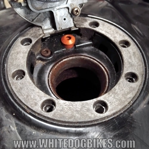 Close up of the filler cap with the flap in the open position