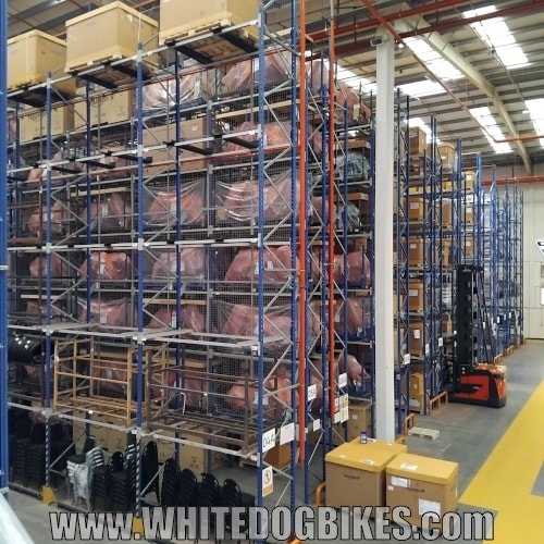 Part of the Triumph Factory where bikes are stacked and stored