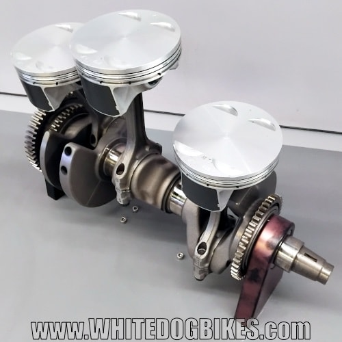 Pistons, crankshaft and con rods from a Rocket 3 further down the display