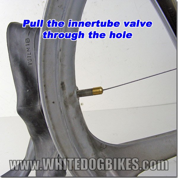 Pulling the valve through the wheel