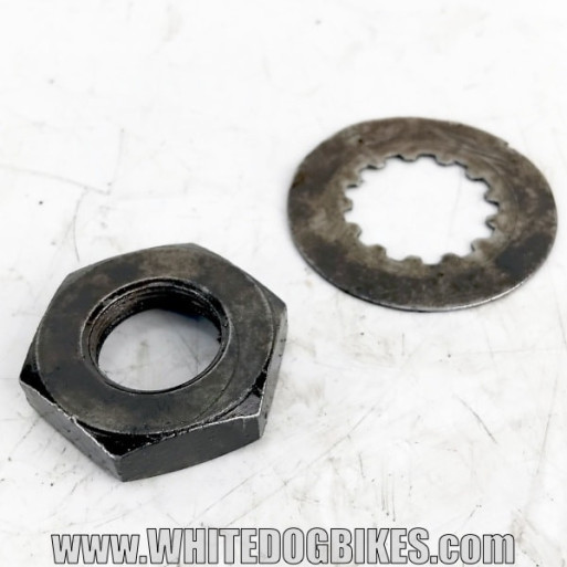 Genuine Yamaha FZS600 Fazer used front sprocket nut and securing washer removed from the bike
