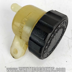 Genuine Yamaha FZR400 Genesis used rear brake master cylinder reservoir with marks from use