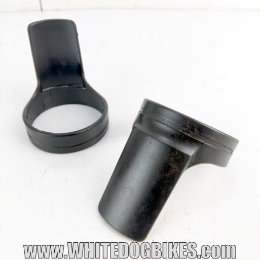 OEM Yamaha FZS600 Fazer used plastic front fork protectors in black with marks from use