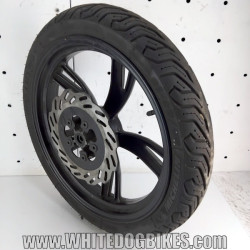 OEM Peugeot Tweet RS 125 used front wheel in black with disc and Michelin tyre