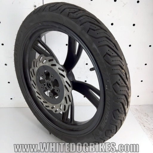 OEM Peugeot Tweet RS 125 used front wheel in black with disc and Michelin tyre