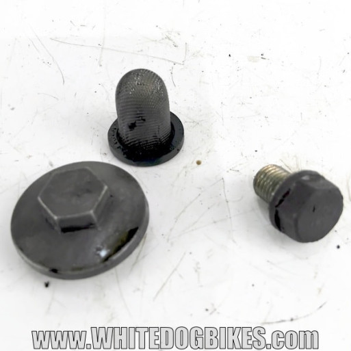 Genuine Peugeot Tweet RS 125 used engine oil brain bolt, oil filter and filter cover