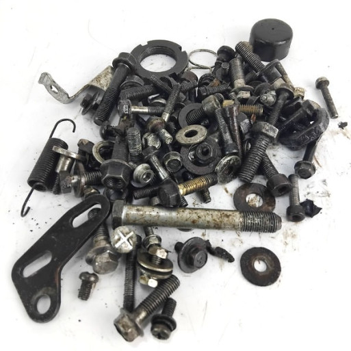 Mixed used motorcycle nuts, bolts, spacers, springs, washers and other parts