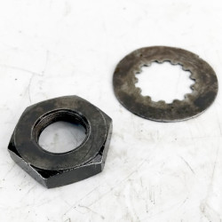 Genuine Yamaha FZS600 Fazer used front sprocket nut and securing washer removed from the bike